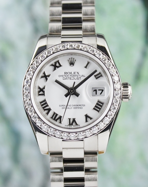 (image for) A ROLEX LADY SIZE 18K WHITE GOLD OYSTER PERPETUAL DATEJUST - 179179